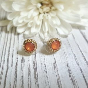Gold and Coral Post Earrings